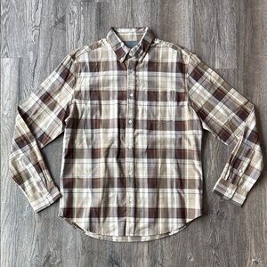 Boohoo Man Shirt Brown Plaid Button Down Cotton Long Sleeve Shirt Size Medium